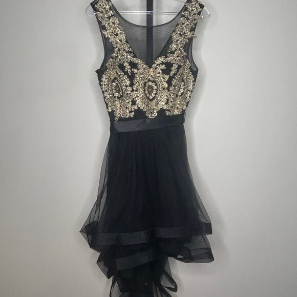 City Triangles Dress-size 7- prom gold applique, high low sleeveless, juniors - Picture 1 of 8